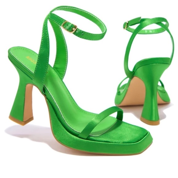 Miss Lola Mina Black Mini Platform Concave Heeled Satin Square Toe 90s Sandals - Picture 2 of 15